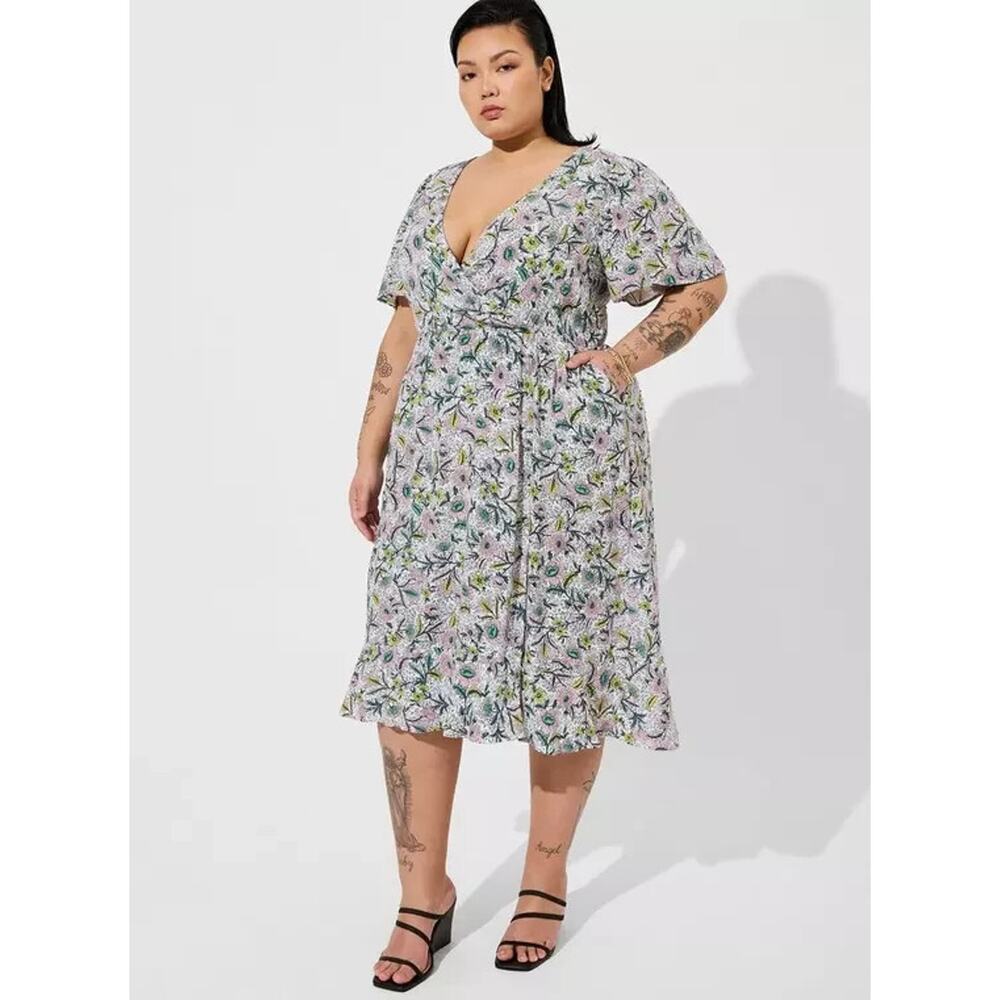 Women's Torrid Midi Swiss Dot Flutter Sleeve Wrap Dress Plus Size 2 NWT 2X 18-20